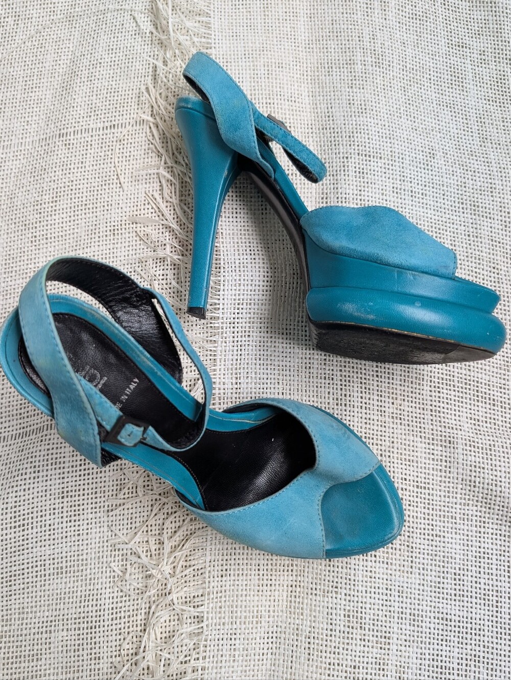 Fendi Runway Sandals with Platform Heel Teal Platform High Heel Sandals